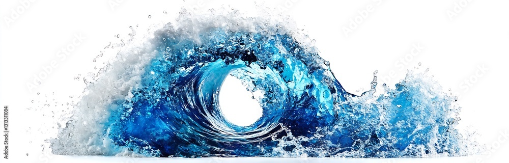 Aufkleber Dynamic ocean wave with a powerful crest and splashing water showcasing nature's force : Generative AI