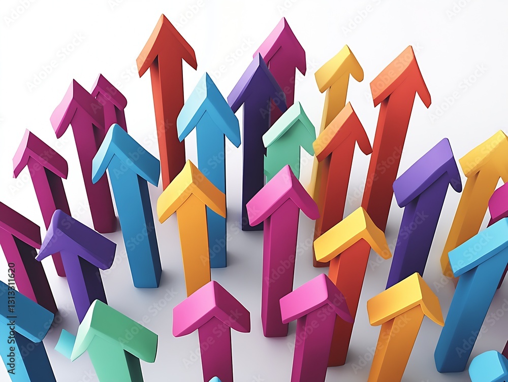 Poster colorful 3d arrows pointing upward representing growth and success in business : generative ai