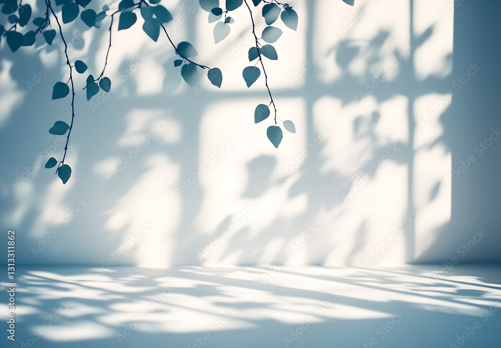 Poster delicate plant shadow play on a minimalist wall creating an artistic serene environment : generative
