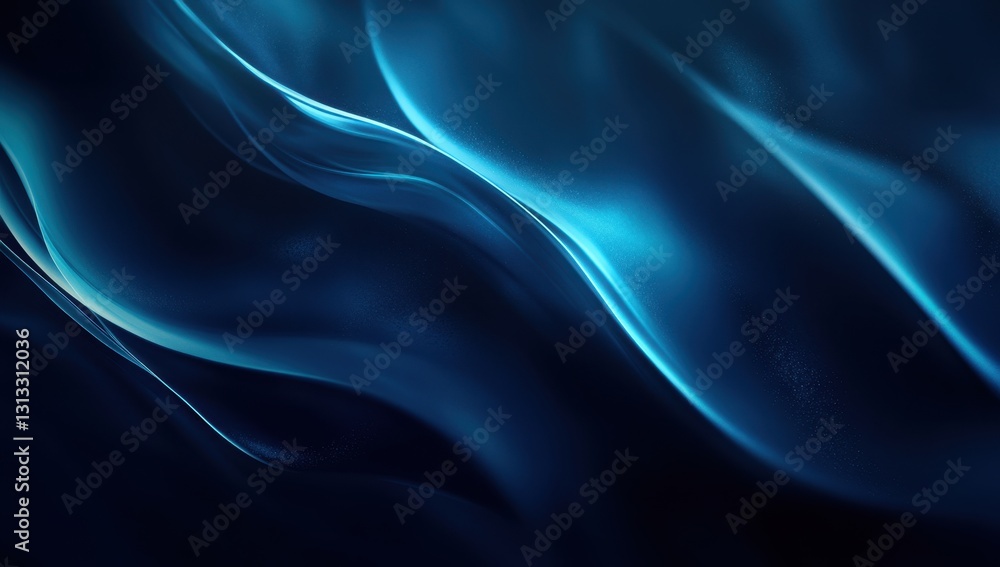 Poster abstract flowing blue waves with soft light creating a serene and tranquil atmosphere, ideal for bac