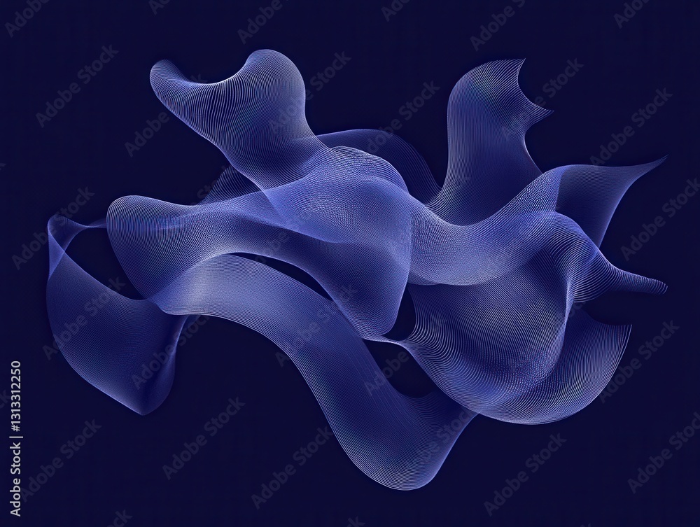 Poster abstract flowing lines in shades of blue against a dark background, creating an illusion of motion a