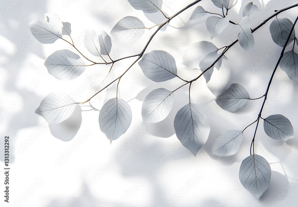 Poster elegant shadows of leaves highlighted on a bright white background in soft focus : generative ai
