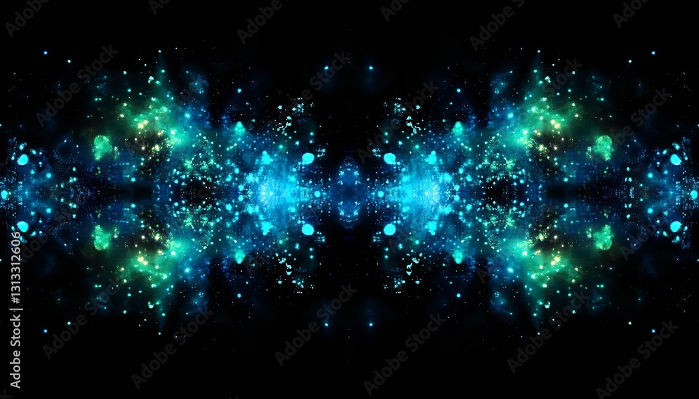Poster Stunning symmetrical cosmic design showcasing colorful energy and luminous particles : Generative AI