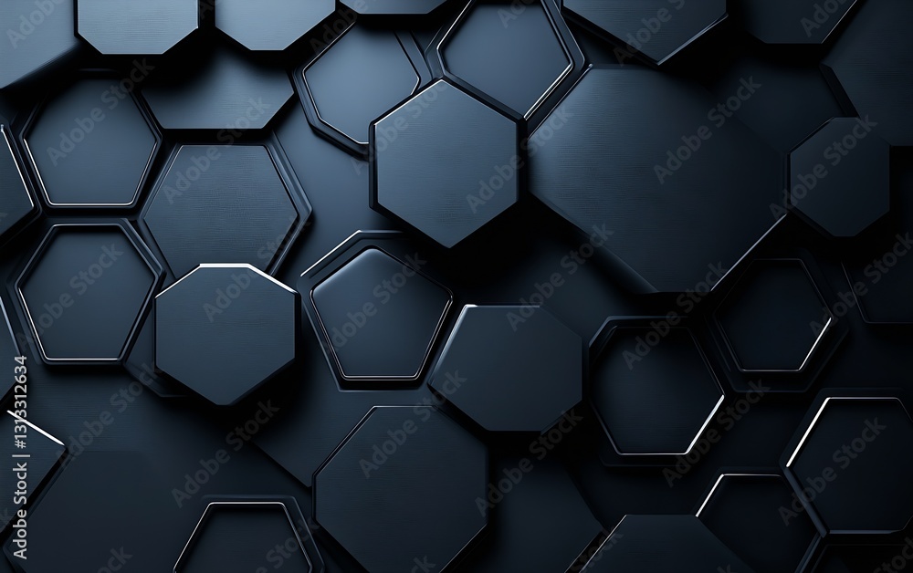 Poster Geometric arrangement of hexagonal shapes in an elegant dark palette creating a sophisticated visual texture on a surface : Generative AI