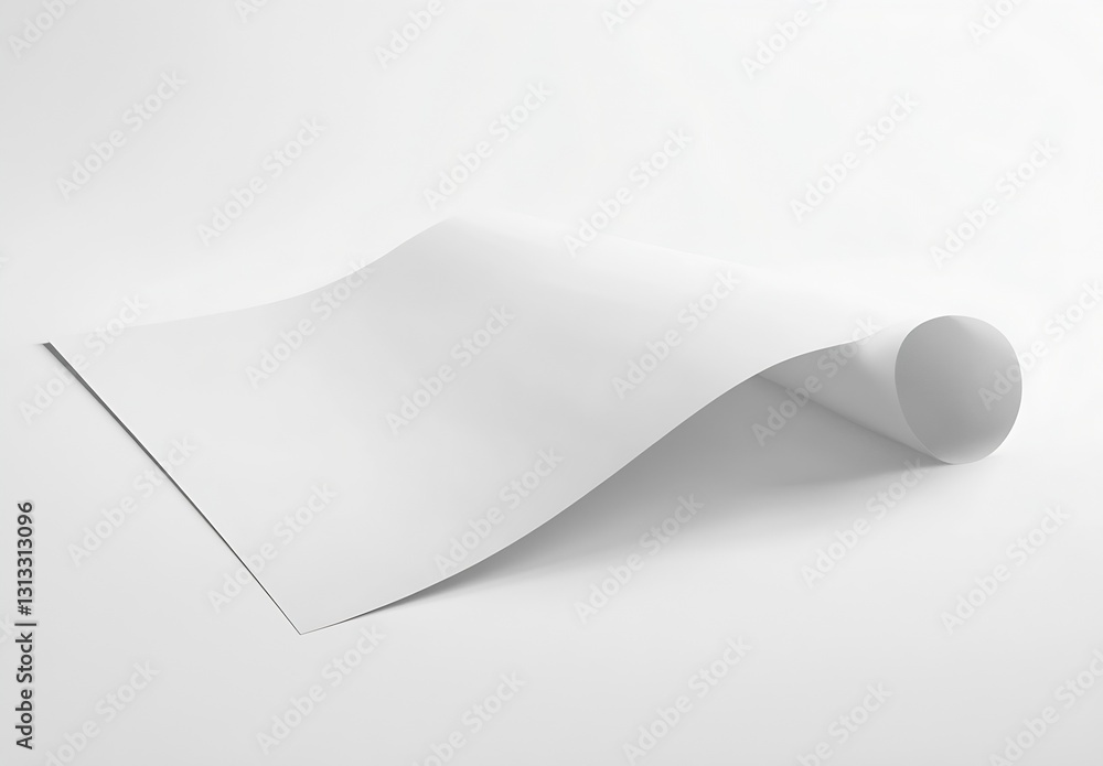 Fototapete Rolled sheet of pristine white paper displayed on a bright surface ideal for creative composition or mockups : Generative AI