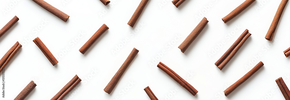Poster arrangement of cinnamon sticks on white surface capturing natural rustic elements for culinary use :