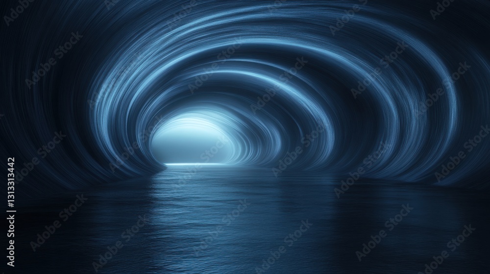 Poster mysterious dark tunnel with water flowing gently creating a tranquil space for reflection and peacef