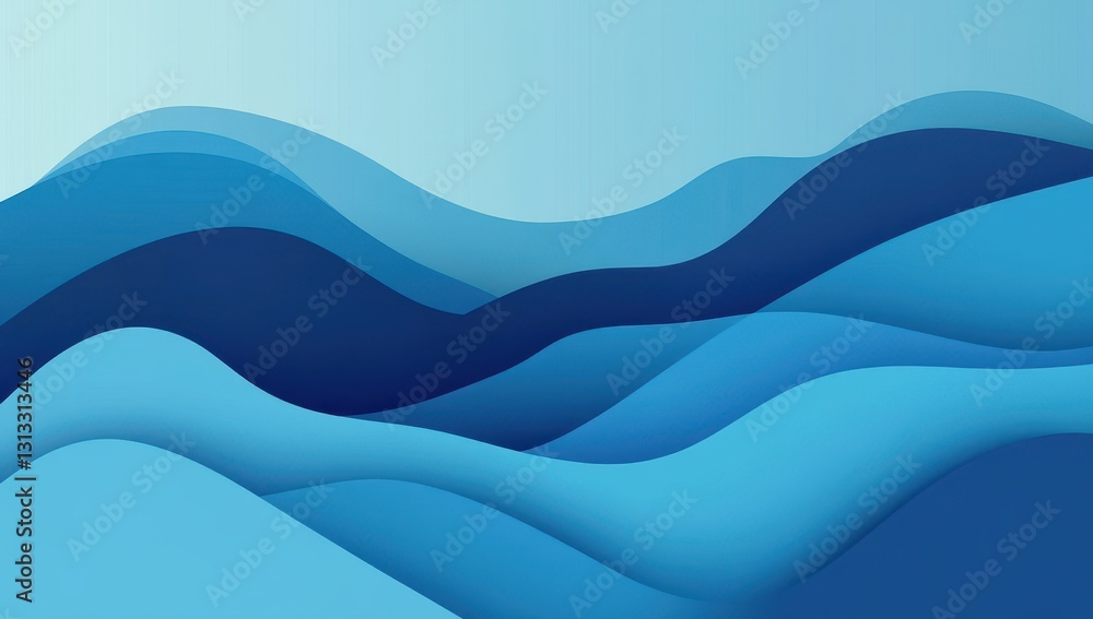 Aufkleber abstract fluid waves in various shades of blue, creating a serene and calming background, perfect fo