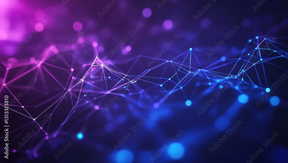 Poster abstract futuristic background showcasing glowing network connections with vibrant purple and blue c