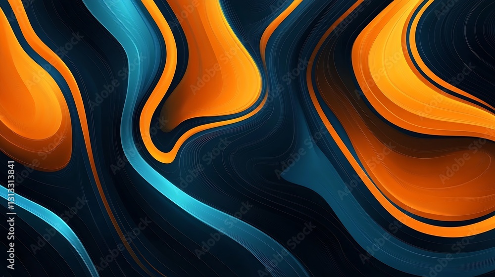 Poster Colorful abstract wave patterns flowing in bold hues of orange and teal creating a vibrant visual effect : Generative AI