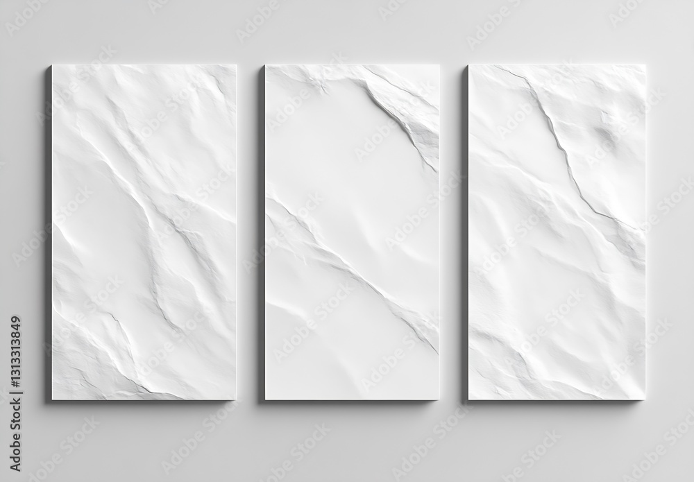 Poster Three textured white canvases arranged in an artistic composition showcasing depth : Generative AI