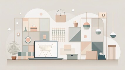 Fototapeta premium Minimalist Online Shopping Experience: Geometric Pattern Illustration