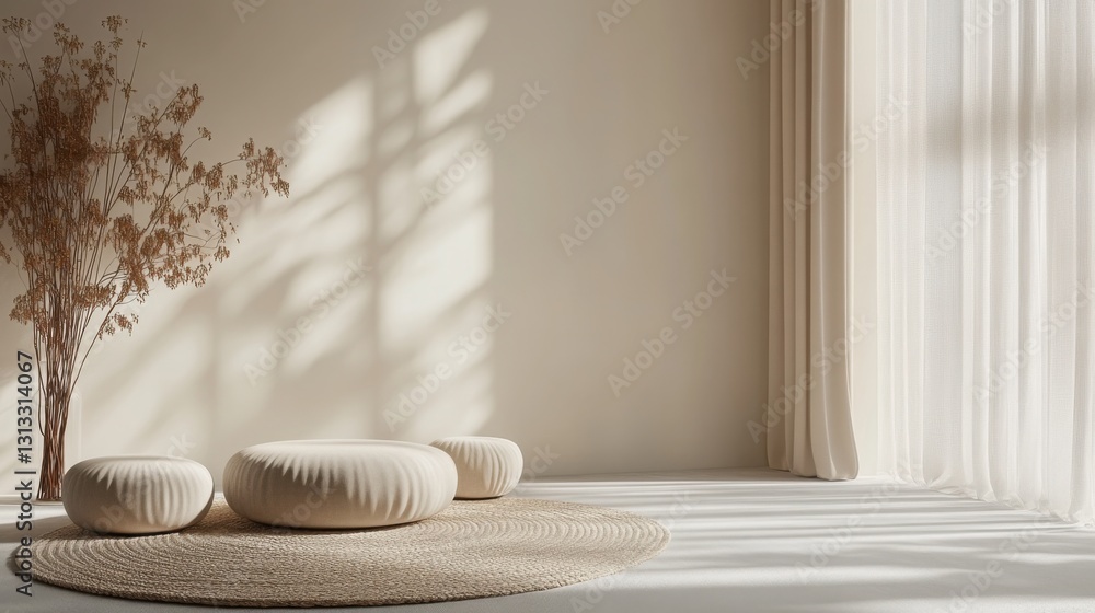 Poster stylish arrangement of a vase and two complementary vases on a table creating a serene wellness envi