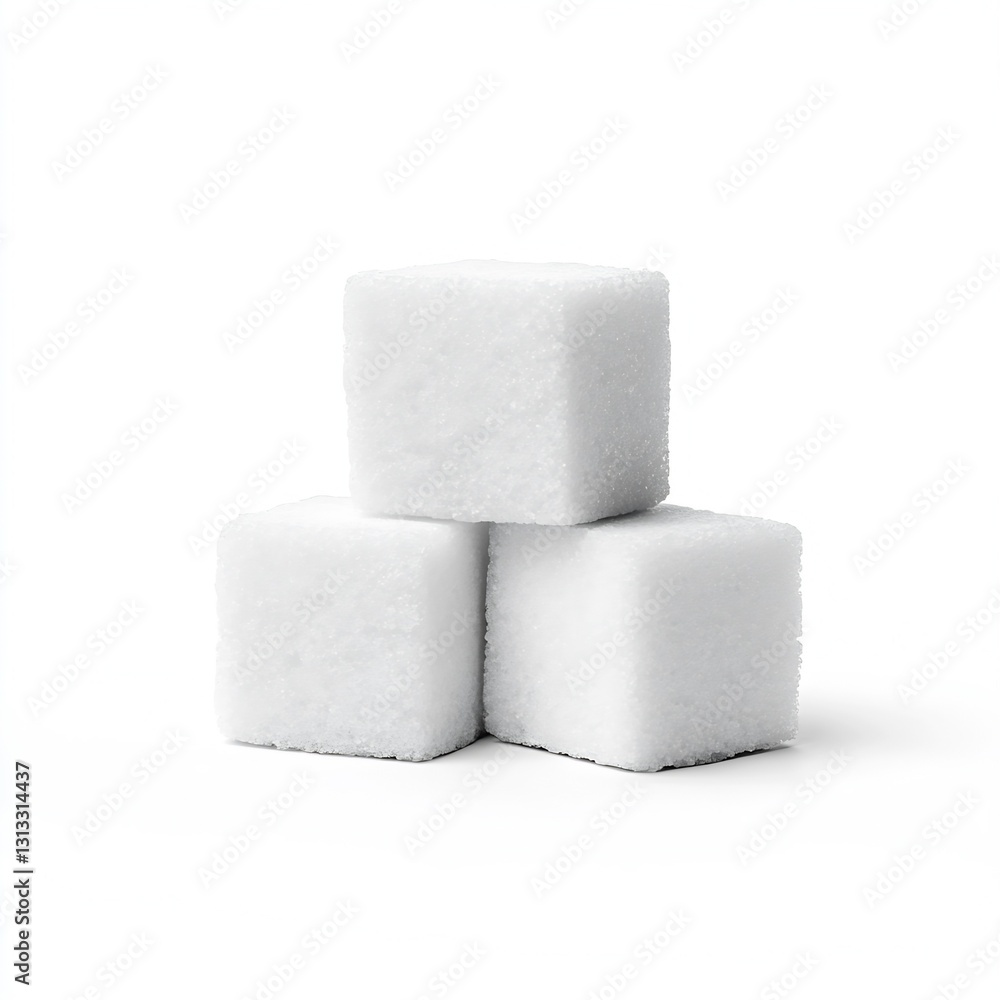 Poster three sugar cubes stacked elegantly on a pristine white background for culinary presentations : gene