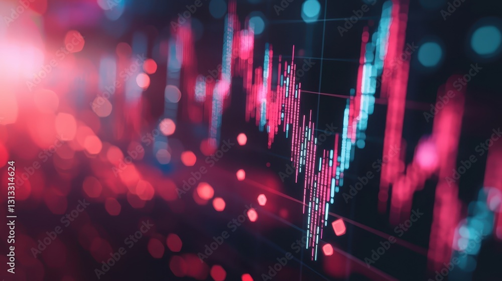 Poster abstract financial chart with candlestick patterns and glowing lines