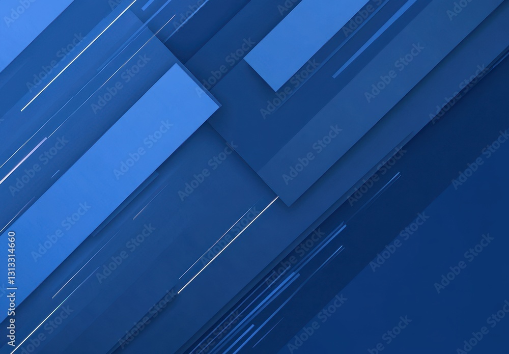 Poster abstract geometric blue background with layered rectangles and dynamic lines creating a modern artis