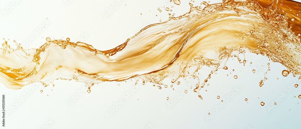 Poster Dynamic Flow of Golden Liquid Creating Splashes and Waves Against a Bright Abstract Background : Generative AI