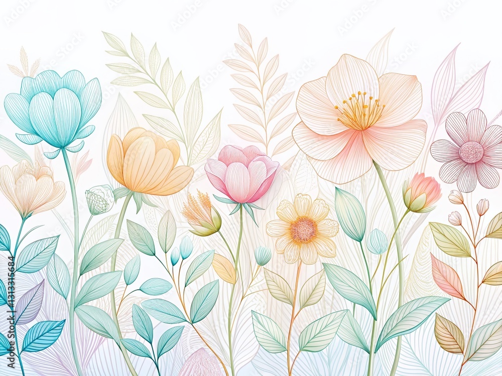 Poster minimalist spring floral line art background - elegant botanical design for springtime projects