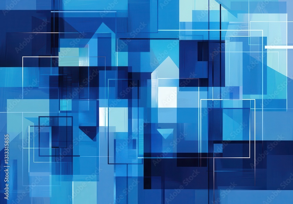 Poster abstract geometric design with various shades of blue and intersecting shapes, perfect for backgroun