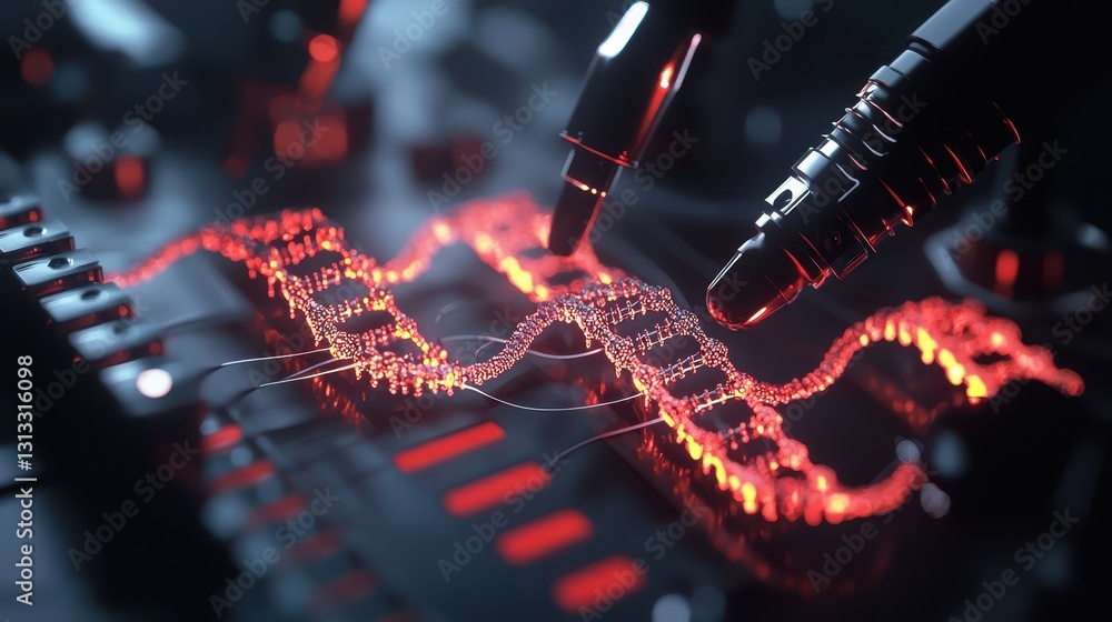 Poster close-up view of electronic components with pulsing light effects