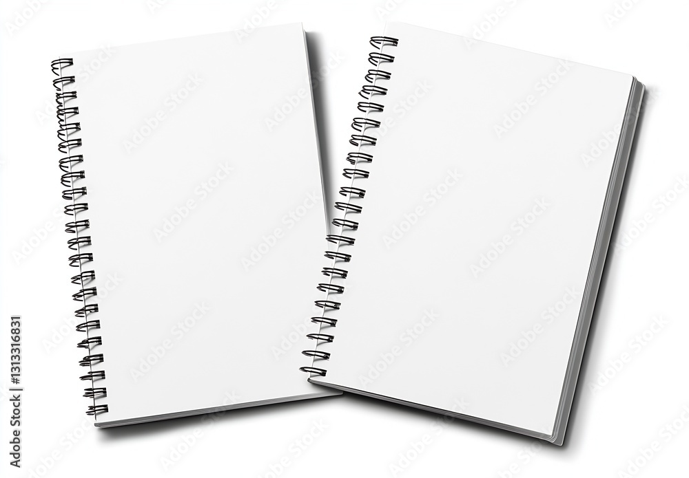 Poster two blank spiral notebooks stacked on each other ready for notes and sketches or creative ideas : ge
