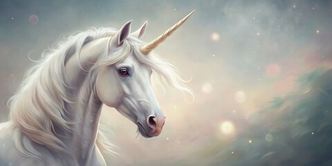 Naklejka premium Minimalist Unicorn Portrait: Subtle Background, Magical Creature Art