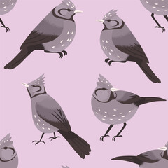Endless seamless pattern with charming birds. Design for textiles, school supplies and paper packaging. Animalistic ornament. Vector illustration.