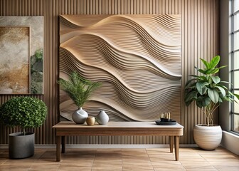 Modern Abstract Nature Wall Art: Textured Wavy Lines, Left Composition, Copy Space