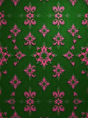 Intricate arabesque pattern in green and pink floral motifs, elegant design, beauty,motif