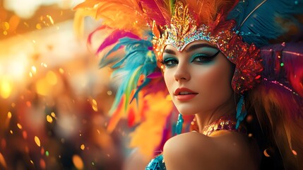 Naklejka premium Vibrant Carnival Queen: A Portrait of Festive Elegance