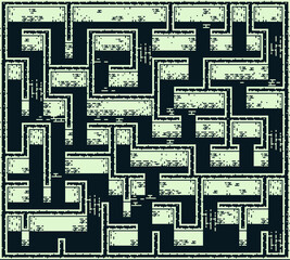 Puzzle maze, labyrinth, 1 bit, pixel art icon and logo. Design for stamp, web, mobile app. Isolated on white background vector illustration. Game assets 8-bit sprite.