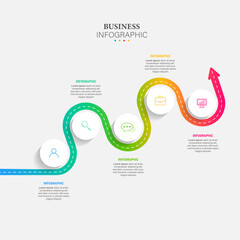 Road infographic timeline with icons, stepwise structure