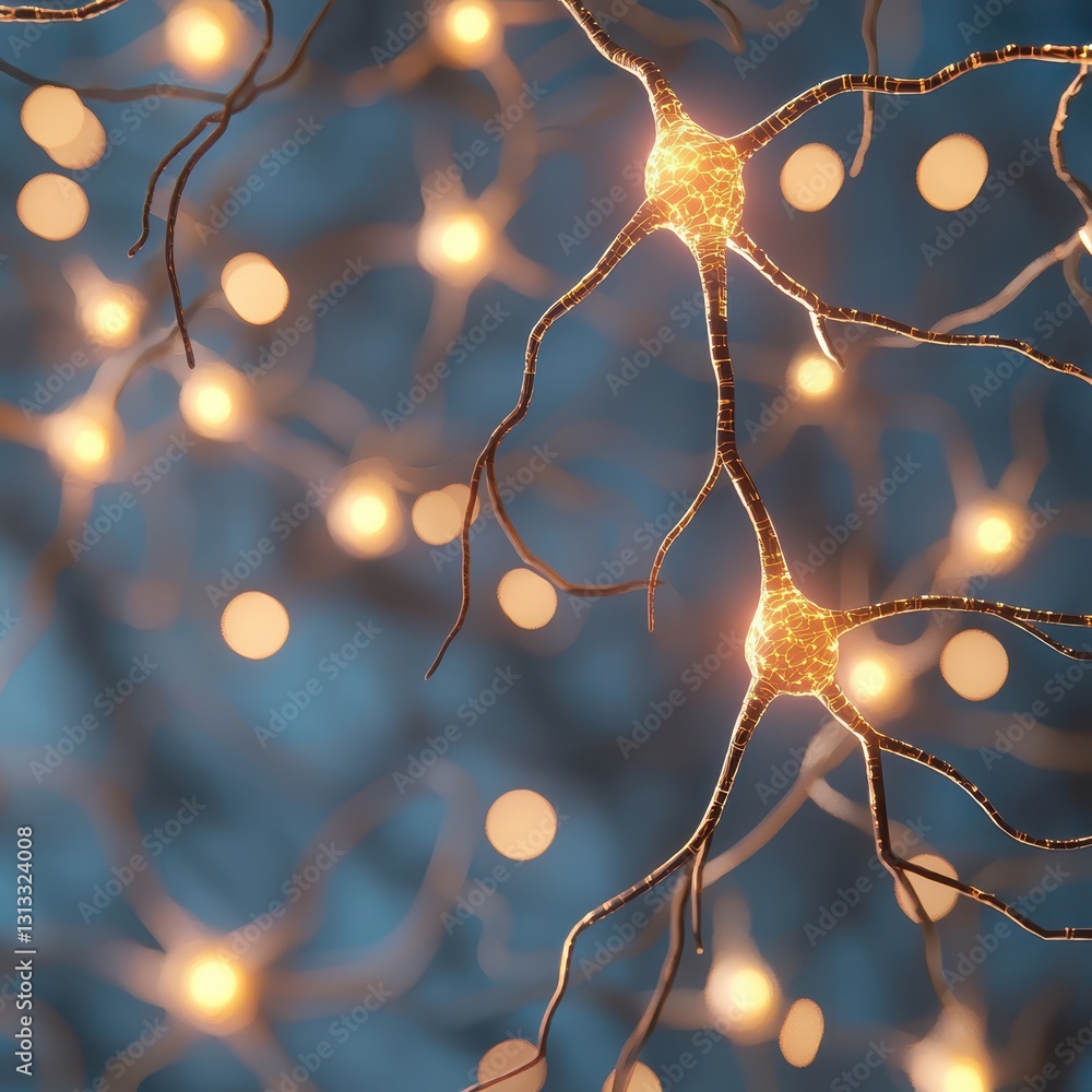Poster abstract neuron structure with glowing connections and nodes