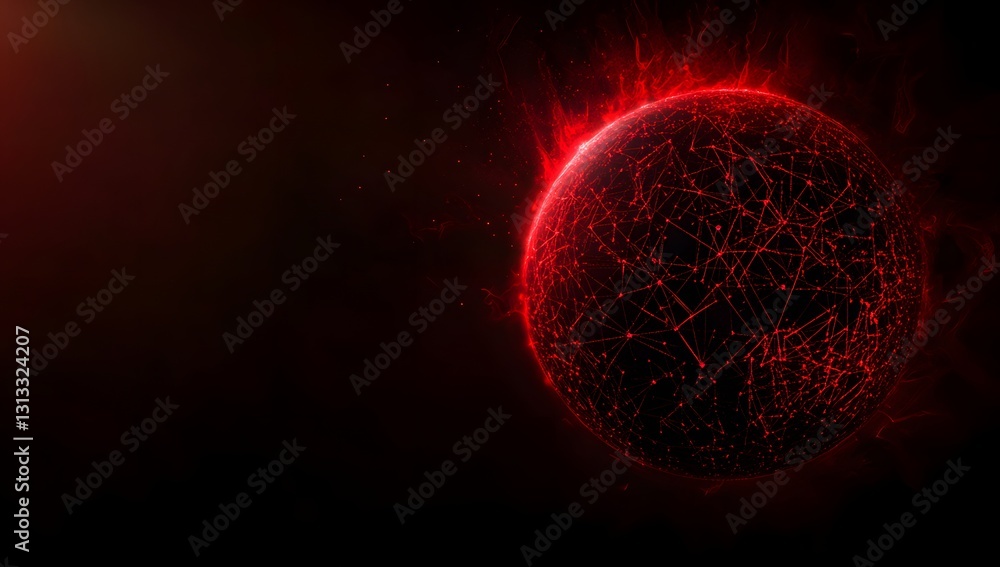 Poster red planet in space with network