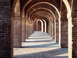 Elegant brick arch with slender columns in warm afternoon light