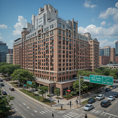 North Avenue Student Dormitory With Traffic On Interstates 75 and 85 In Midtown Atlanta, Georgia, USA.