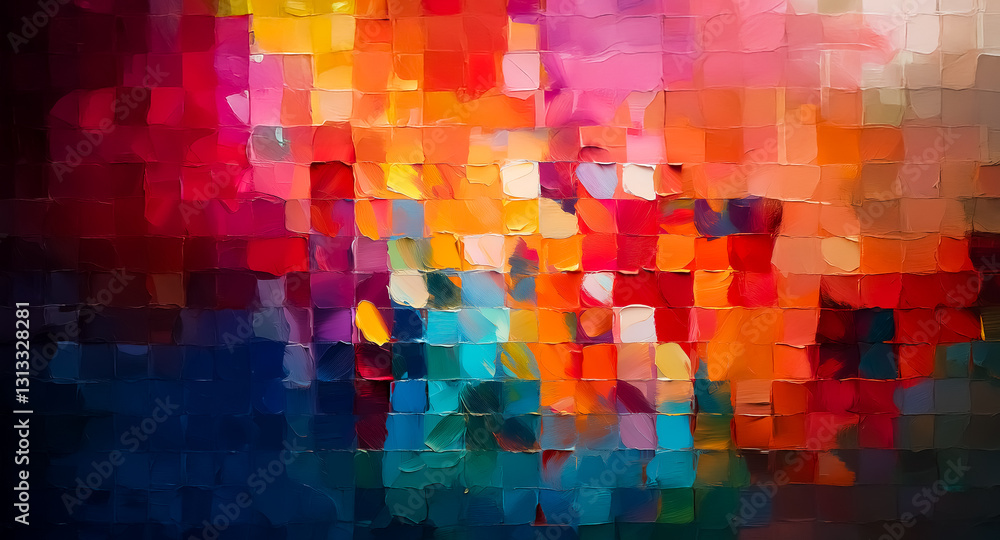 Leinwandbilder a vibrant abstract artwork bursts with bright colors and geometric shapes, creating a dynamic and te
