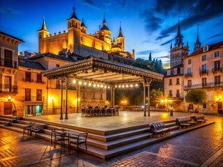 Naklejka premium Night Music Concert Segovia Spain Plaza Mayor Stage Illumination