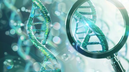 Close-Up of Vibrant DNA Double Helix Under Magnifying Glass