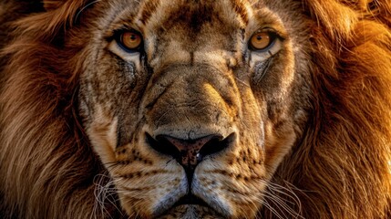 Close-up of majestic lion exuding strength and power with serious gaze