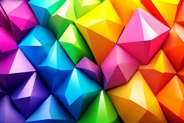 Abstract multicolored geometric pyramids form repeating rainbow pattern for design background
