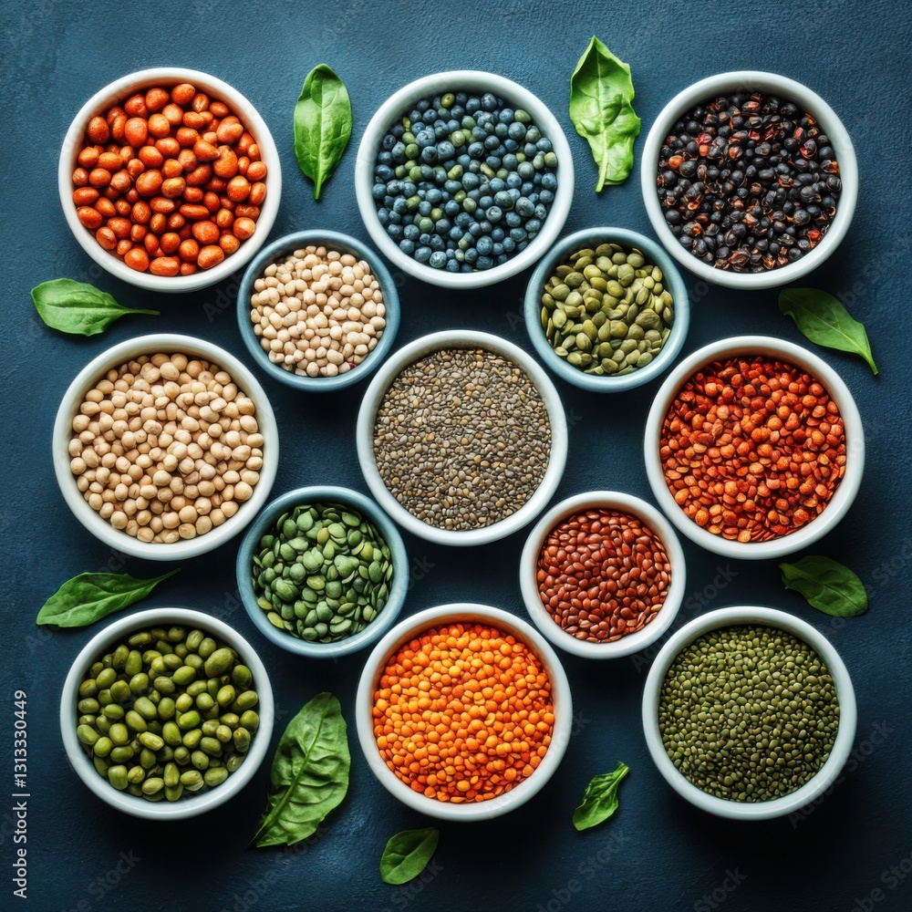 Poster a colorful array of various beans including lentils displayed in an organized manner highlighting pl