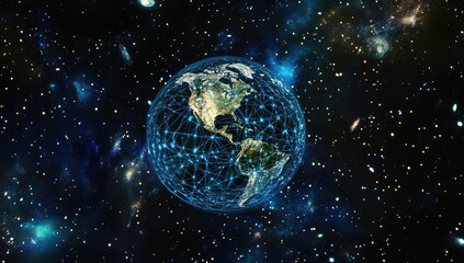 Fototapeta premium Earth Connected by Networks in Space
