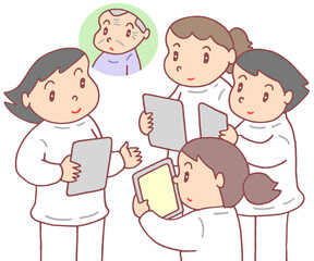 介護のイラスト - 訪問看護ステーション・訪問看護師・ミーティング・高齢者