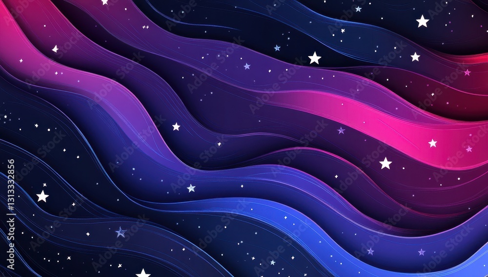 Aufkleber abstract waves with stars in deep space, vibrant colors and soft curves capturing the essence of a c