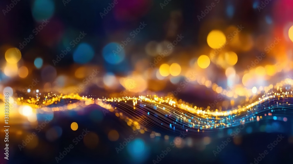 Aufkleber bright golden lights and colorful bokeh form flowing waves, creating a captivating visual effect dur