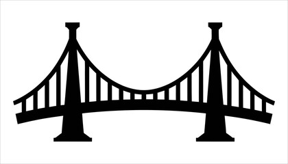 Suspension Bridge Icon. Architectural Landmark and Infrastructure Silhouette Vector.