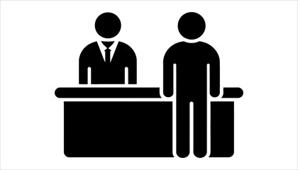 Hotel Reception Icon. Front Desk and Check-in Silhouette Vector for Hospitality Industry.