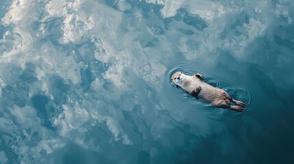 Fototapeta premium Playful Sea Otter Swimming Gracefully Amidst Calm Ocean Waters