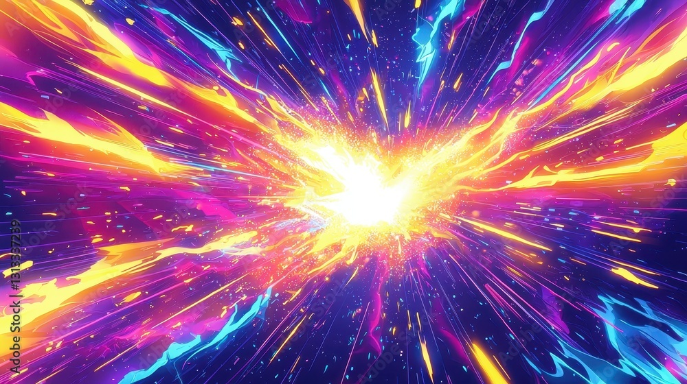 Poster dynamic close-up of colorful light explosion in abstract digital illustration